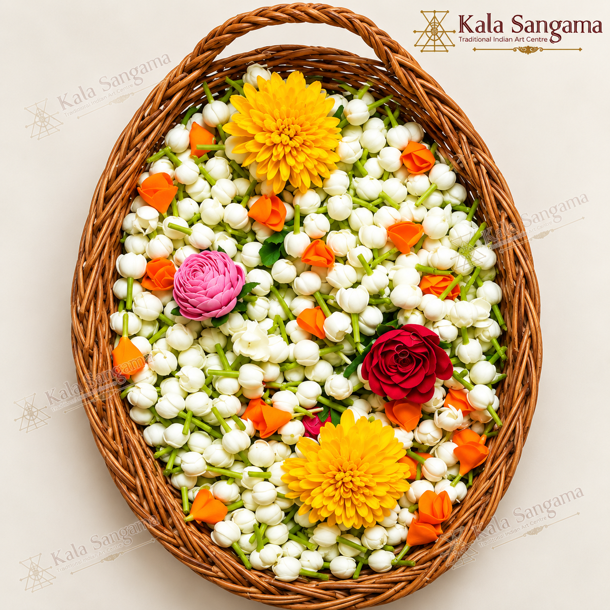 Wicker Basket of Indian Festival Flowers